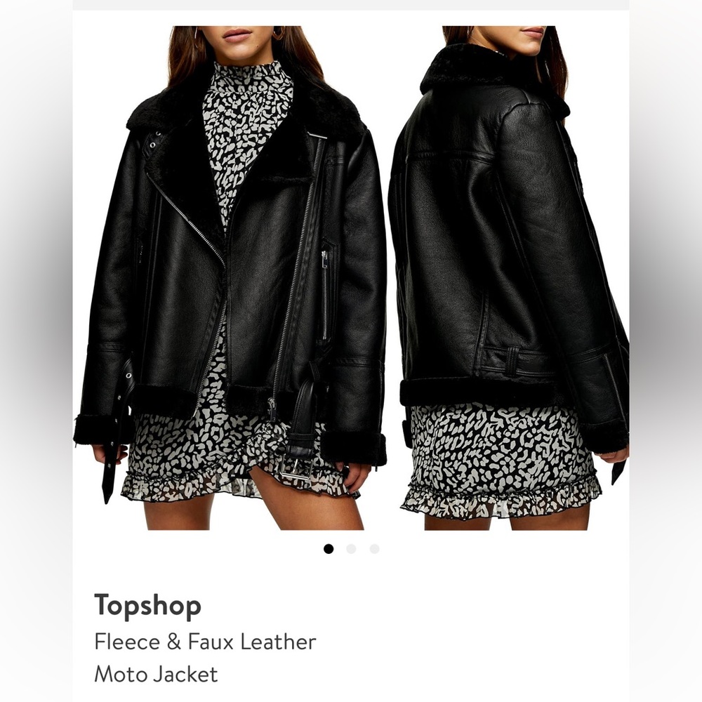 Topshop Fleece and Faux Leather Moto Jacket